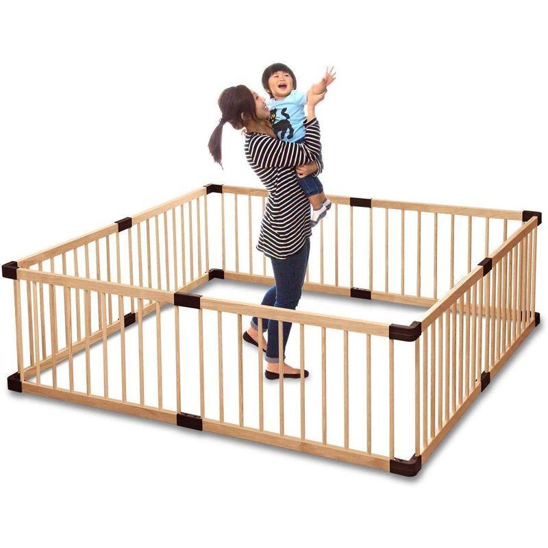 RiZKiZ 木製ベビーサークル 167cm×167cm×55cm ナチュラル 8枚セット 大きさ、形組み換え可能 簡単設置 木製ベビーサークル 167cm×167cm×55cm ナチュラル 8枚セット 大きさ 形組み換え可能 簡単設置 サイズ