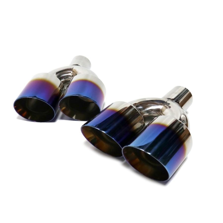 汎用 チタンブルー 100パイ ステンレス マフラーカッター 2本出し 左右