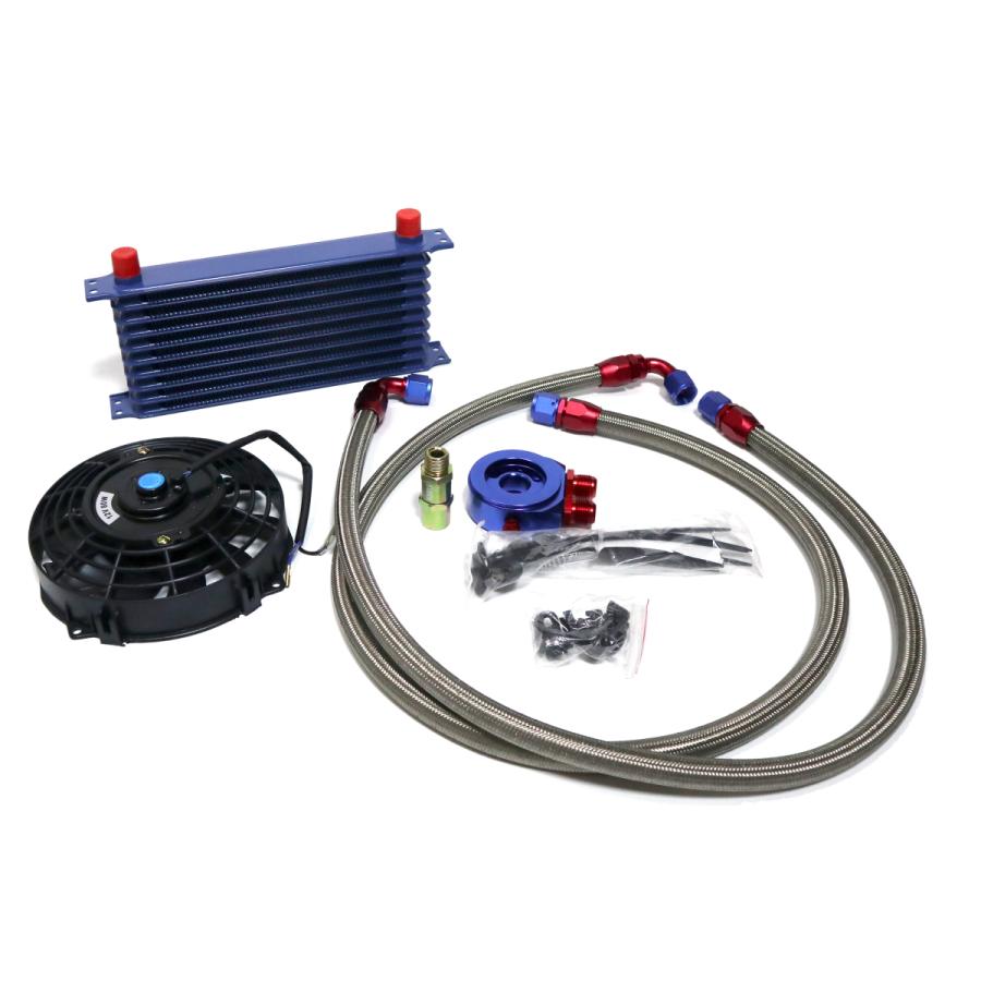 汎用AN10 50mm 10段型 オイルクーラーキット 電動ファン付き RB25 RB26