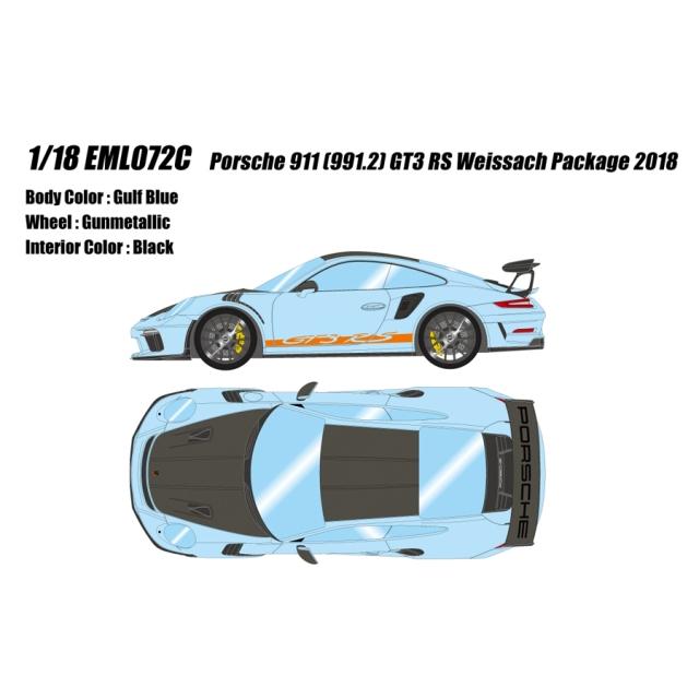 新品 EML072C メイクアップ/アイドロン 1/18 ポルシェ Porsche 911 (991.2) GT3 RS Weissach Package 2018 ガルフブルー_2