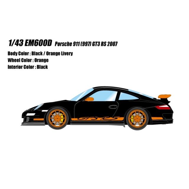 新品 EM600D メイクアップ/アイドロン 1/43 ポルシェ 911 (997) GT3 RS 2007 ブラック / オレンジリバリー