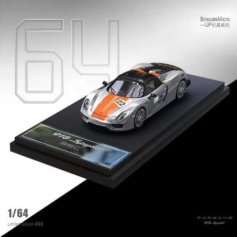 新品 Briscale Micro Up （BSC） 1/64 ポルシェ Porsche 918 Spyder silver orange ...