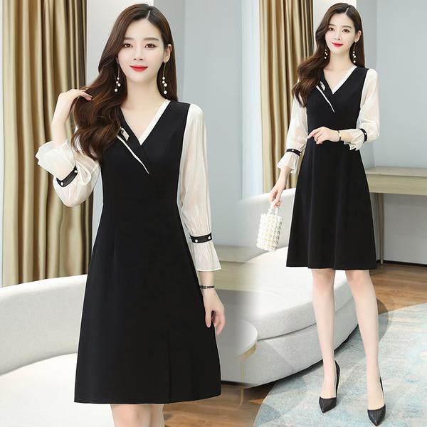 黒ワンピース 結婚式 お呼ばれ 袖あり ブラック 安い フォーマルワンピース 膝丈 Vネック 大きいサイズ 長袖 通勤ol Free Lyq 017 株式会社フリースタイル 通販 Yahoo ショッピング