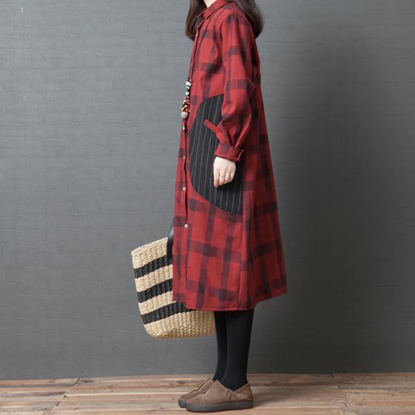 シャツワンピース チェック コーデ 秋冬 チェックワンピース ミモレ丈 ロングシャツ 赤 Free Lyq 037 株式会社フリースタイル 通販 Yahoo ショッピング