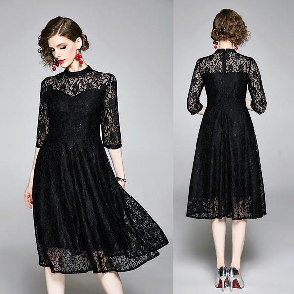 結婚式レースドレスワンピース 総レースワンピース 黒レースワンピース パーティードレス 袖あり ドレス 結婚式 お呼ばれ ミモレ丈 代30代40代 Gz Free Shlfq 36 株式会社フリースタイル 通販 Yahoo ショッピング