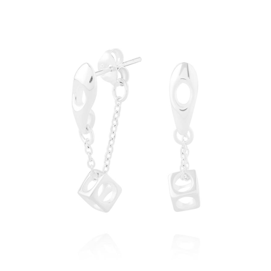 FREE STYLE チェーン キューブ シルバーピアス 両耳セット シルバー チェーン キューブ レディースピアス プレゼント FSE637 フリースタイル【送料無料】 | Freestyle