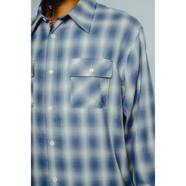 BIG MIKE/ビッグマイク Rayon Mix Ombre Slit LS Shirts/オンブレチェックシャツ 102615013・BLU×WHT | BIG MIKE | 05