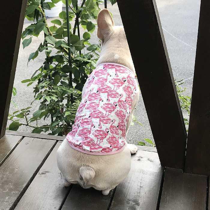 犬 服 夏 タンクトップ フレブルピンク フラミンゴ フレンチブルドッグ
