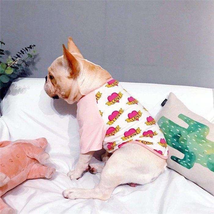 売り尽くし フレンチブルドッグ 服 フレブル Tシャツ 犬 LOVE ハート柄