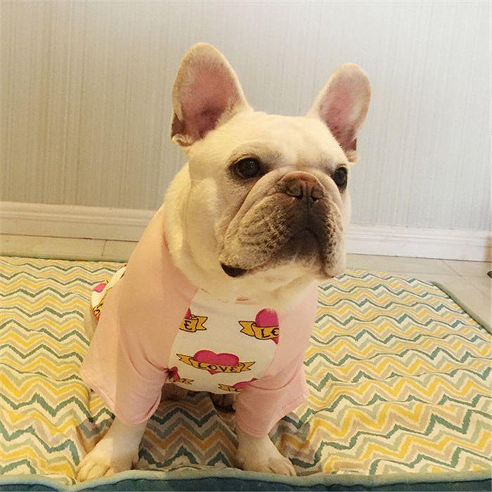売り尽くし フレンチブルドッグ 服 フレブル Tシャツ 犬 LOVE ハート柄