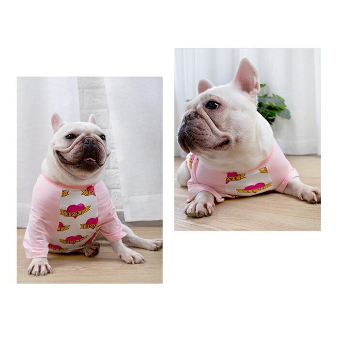 売り尽くし フレンチブルドッグ 服 フレブル Tシャツ 犬 LOVE ハート柄