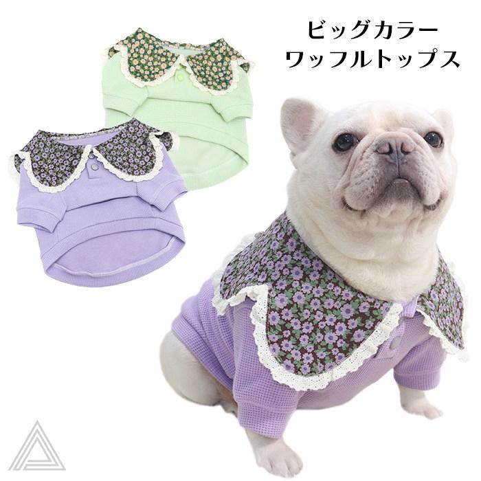 売り尽くし フレンチブルドッグ 服 ビッグカラーワッフルトップス 小花