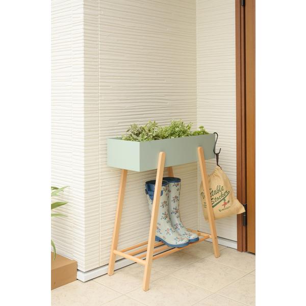 東谷 プランタースタンド W60.5×D28×H72.5 ホワイト/グリーン 天然木