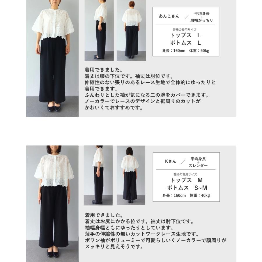 SからL対応 ぽわんとバルーン袖のパンチングレースブラウストップスの画像