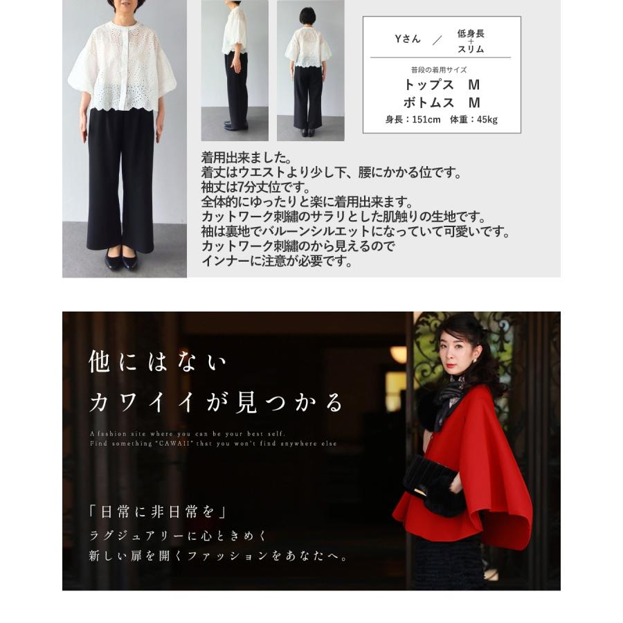 SからL対応 ぽわんとバルーン袖のパンチングレースブラウストップスの画像