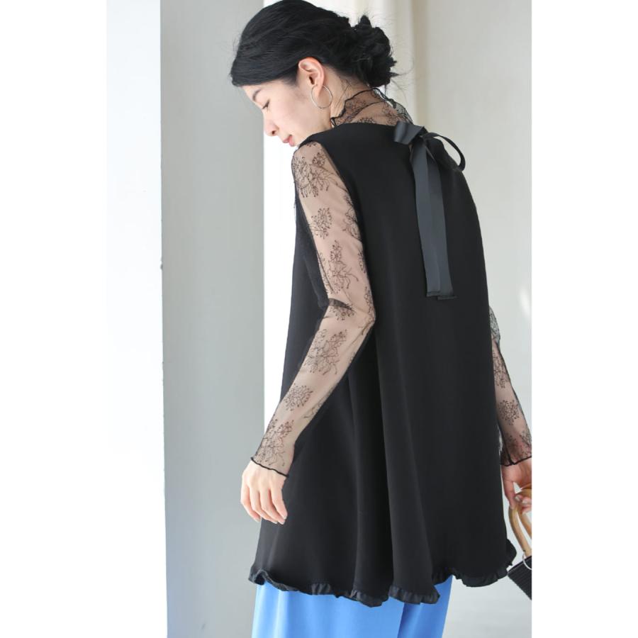 Sから2L対応 なみなみ裾フリルのバックリボンチュニック : CAWAII