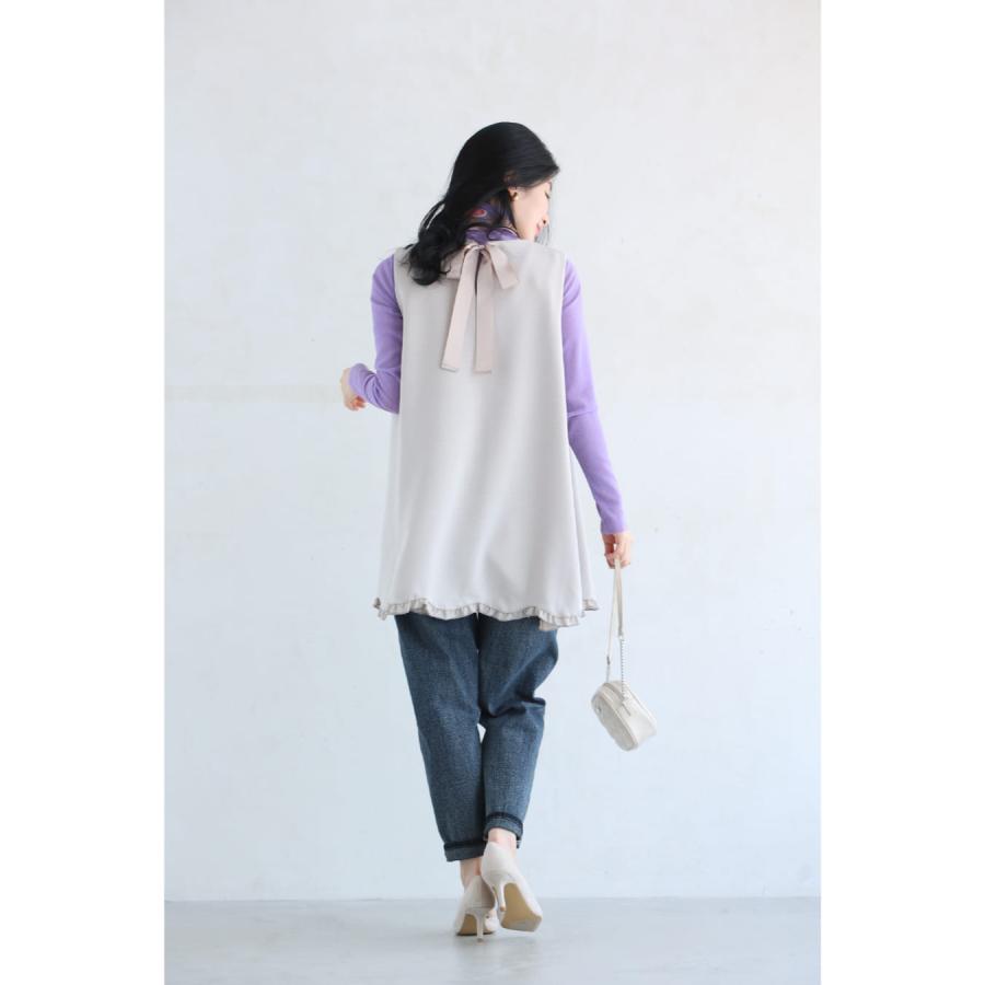 Sから2L対応 なみなみ裾フリルのバックリボンチュニック : CAWAII