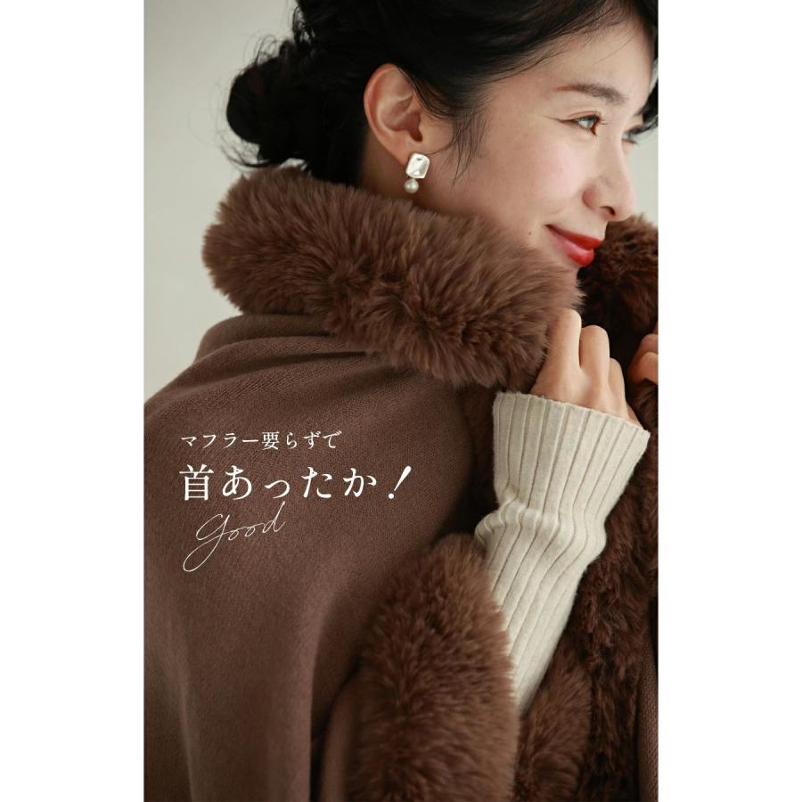 Sから3L サッと羽織れるラグジュアリー フェイクファーケープポンチョ