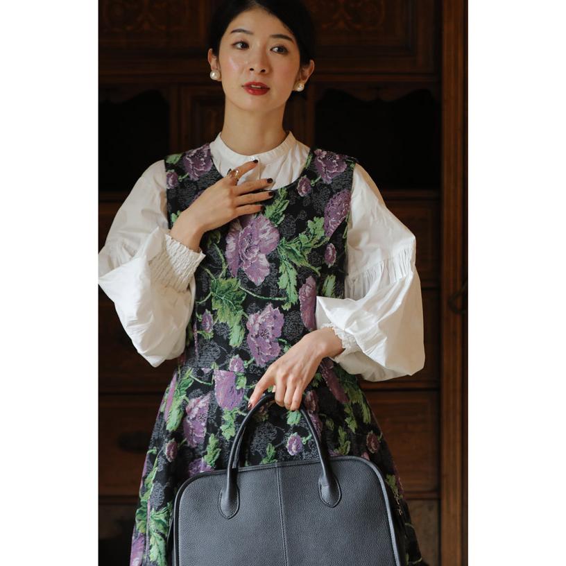 再入荷11月14日 優美なロココの世界 ジャガードワンピ fsz00022ss cawaii レディース ファッション 他にはない ジャガード ワンピース 袖なし ノースリ 低身長 痩せ ほっそり 小柄 細身 秋服 秋物 冬服 冬物 厚手 紫 パープル 柄 総柄 花 母の日 CAWAII SからM対応 優美なロココの世界 ジャガードワンピ : CAWAII