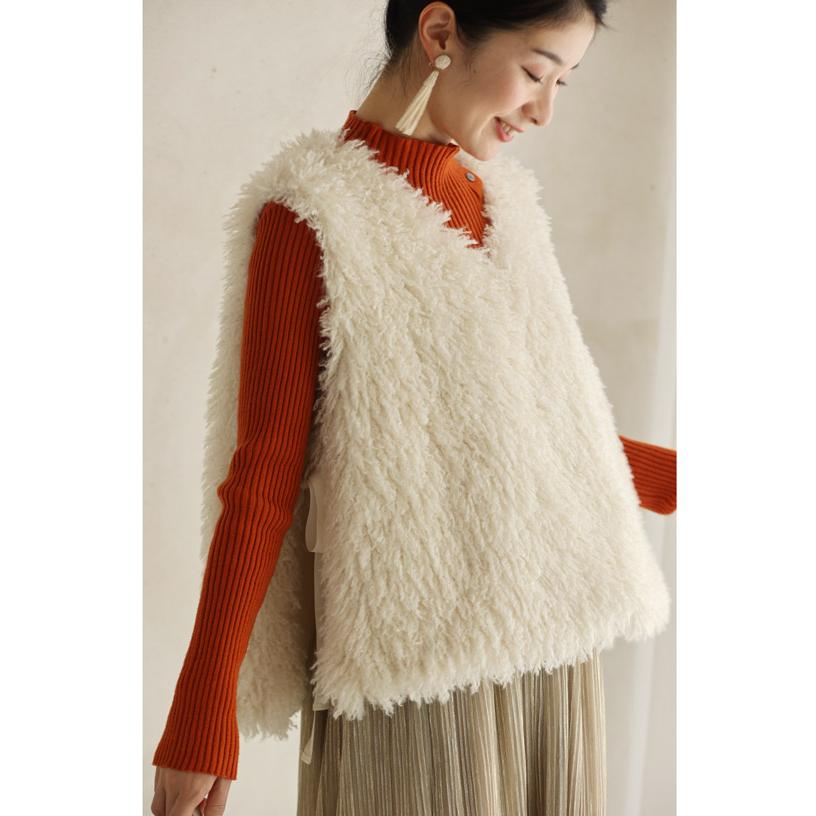 ふわふわモコモコカーリーファーのサイドリボンベスト : CAWAII - 通販