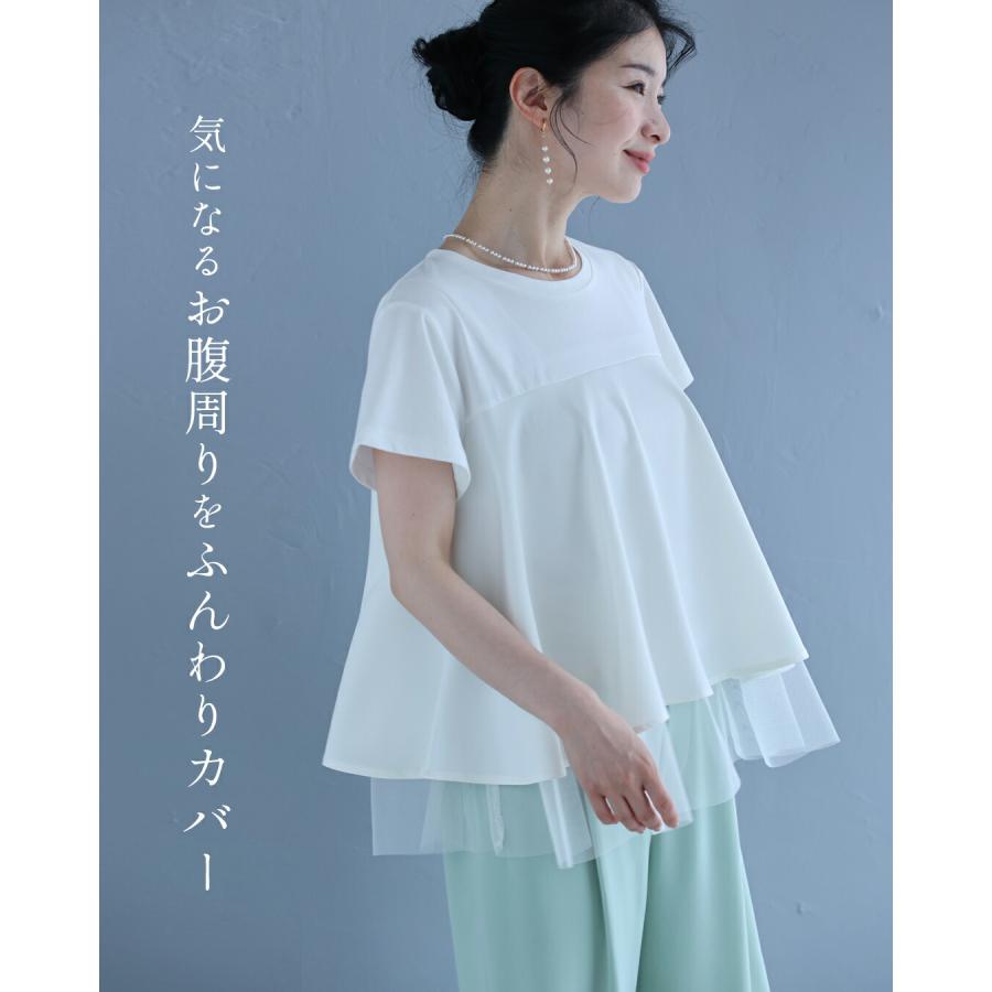 裾チラチュールのAラインTシャツトップスの画像