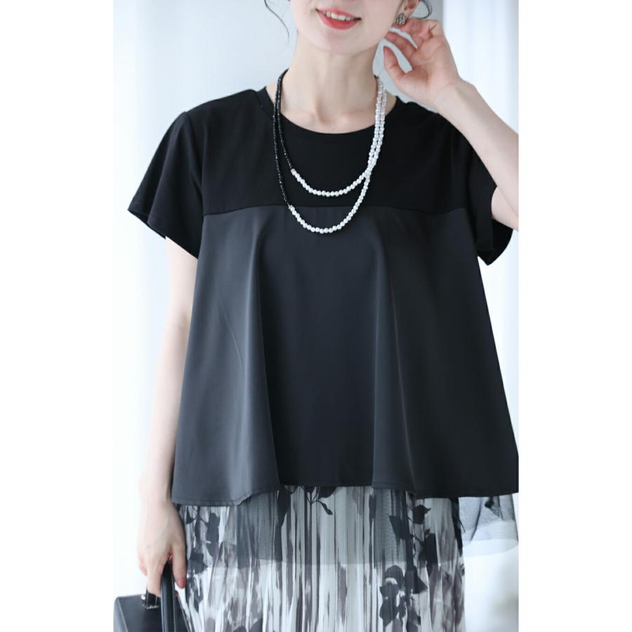 裾チラチュールのAラインTシャツトップスの画像
