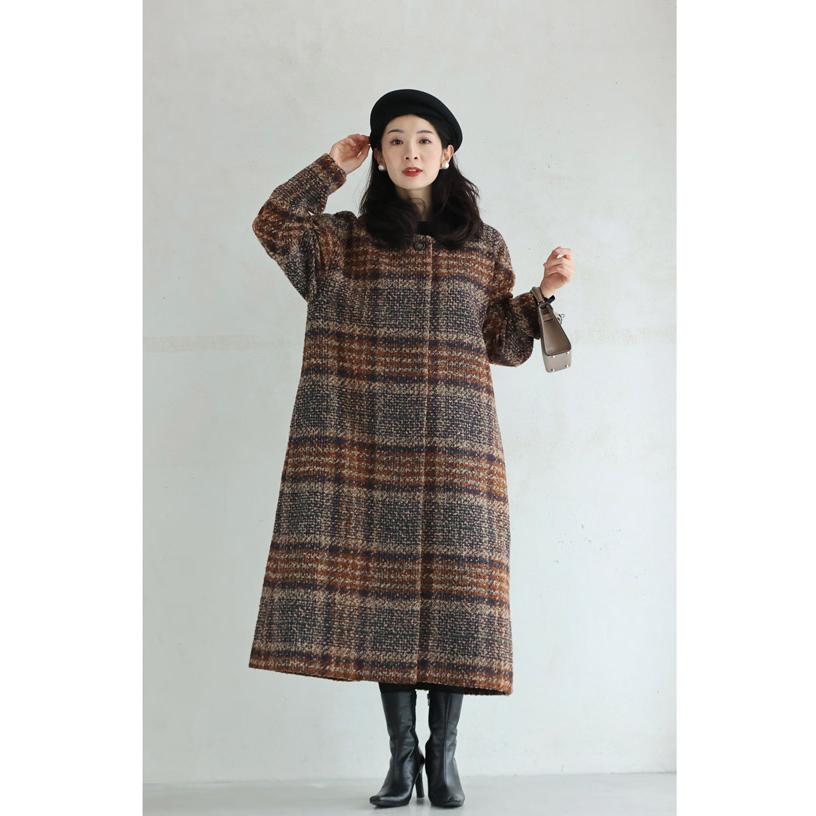 Sから2L対応 冬空の下に映えるチェックミディアムコート : CAWAII