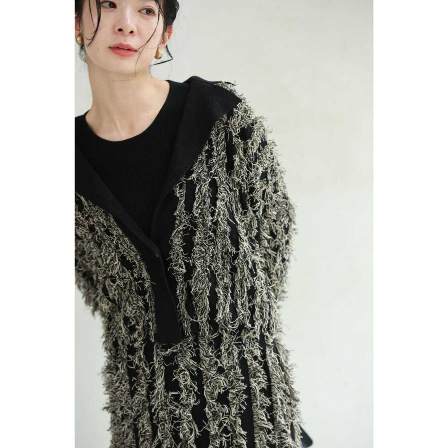 フリンジ　ジャケット　毛糸　カーディガン Sから3L対応 黒 フリンジラインニットカーディガン : CAWAII - 通販