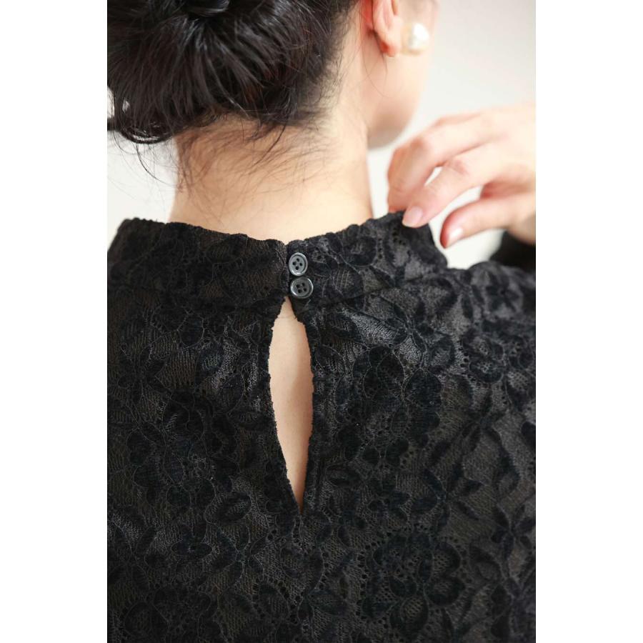 SからL対応 黒 ふんわり纏う黒花レースプルオーバートップス : CAWAII