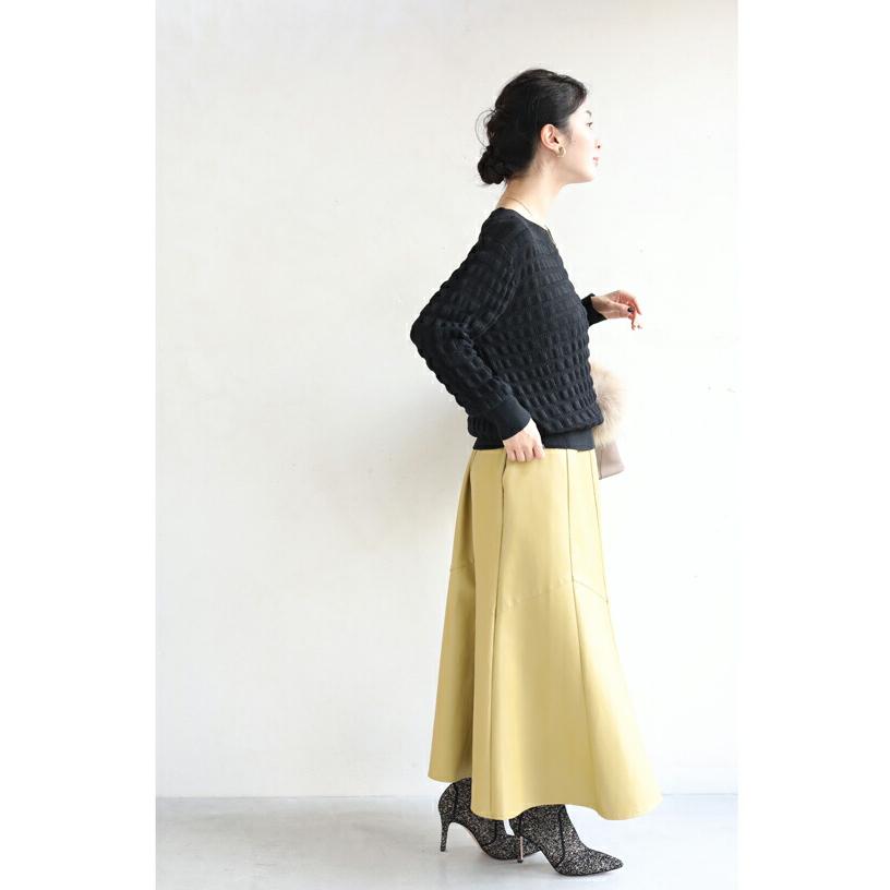 Sから3L対応 黒 ぽこぽこ浮き立つ立体柄ニットプルオーバートップス