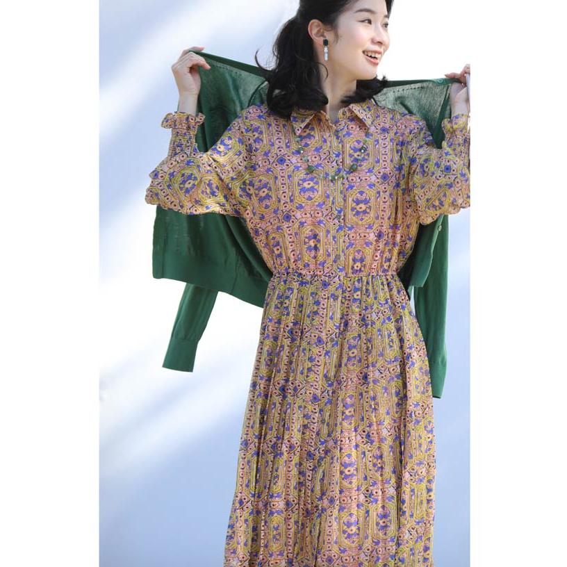 Sから2L対応 アールヌーヴォーな風が吹くプリーツワンピース : CAWAII