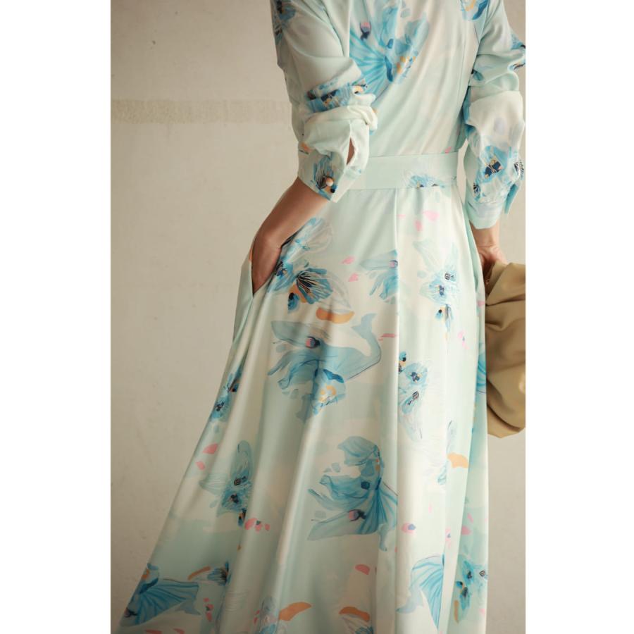 cawaii SからM対応 ひらひら揺らめくような淡花ロングワンピース