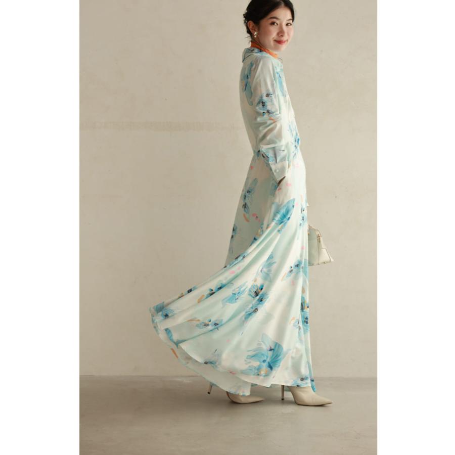 cawaii SからM対応 ひらひら揺らめくような淡花ロングワンピース