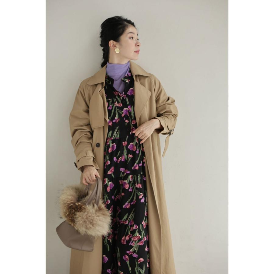Sから2L対応 紫色の花咲くクラシカルレディミディアムワンピース 紐