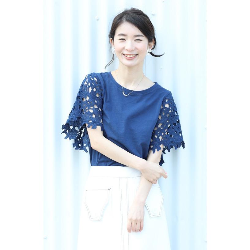 French Pave 紺 涼やかな花カットレース袖tシャツトップス ネイビー Sl 2l3l対応 Cawaii W Nv French Pave 通販 Yahoo ショッピング