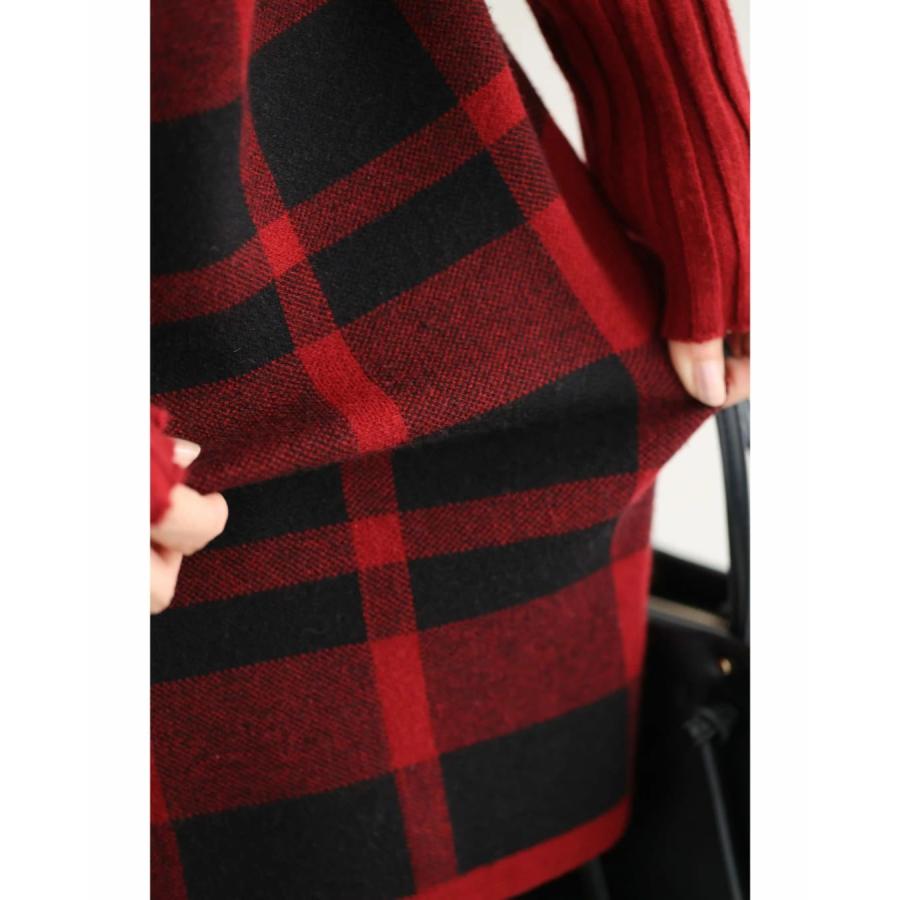 再入荷12月9日 ML 2L3L 対応 レッド ブラック 切り替え チェック の リブ ニット チュニック トップス cawaii w53305ss ハイネック ゆるシルエット 洗える 体型カバー レディース ファッション ミセス 30代 40代 50代 母の日 切り替えチェックのリブニットチュニックトップス（ML/2L3L対応