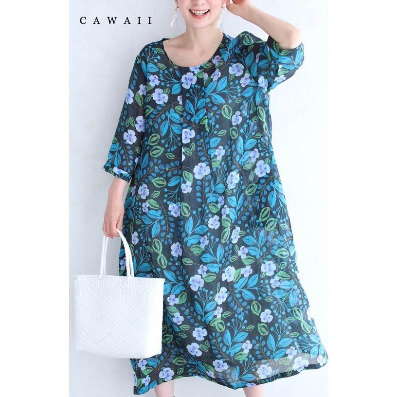 Sからl対応 パンジー咲くシアーリネンロングワンピース W French Pave 通販 Yahoo ショッピング