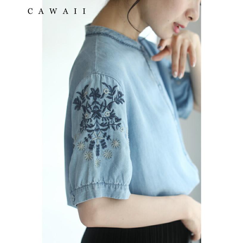 Sからl対応 くたっと柔らかな花刺繍袖シャツトップス W Cawaii 通販 Yahoo ショッピング