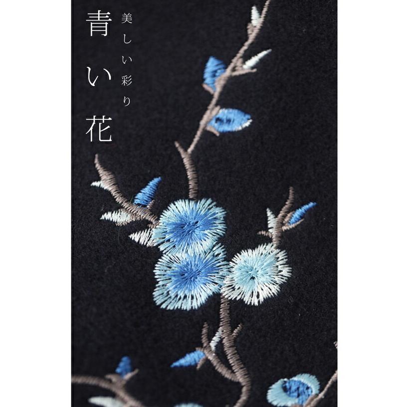 Sから2L対応 濃紺 青い花刺繍の上品ネイビーミディアムコート : CAWAII