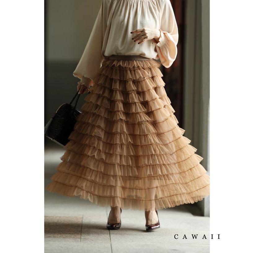 cawaii ふわふわ舞うチュールフリルのロングスカート : CAWAII - 通販