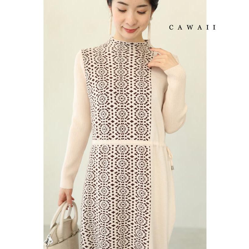 Sからl対応 アシンメトリーなモロッコタイル柄のニットミニワンピース W French Pave 通販 Yahoo ショッピング