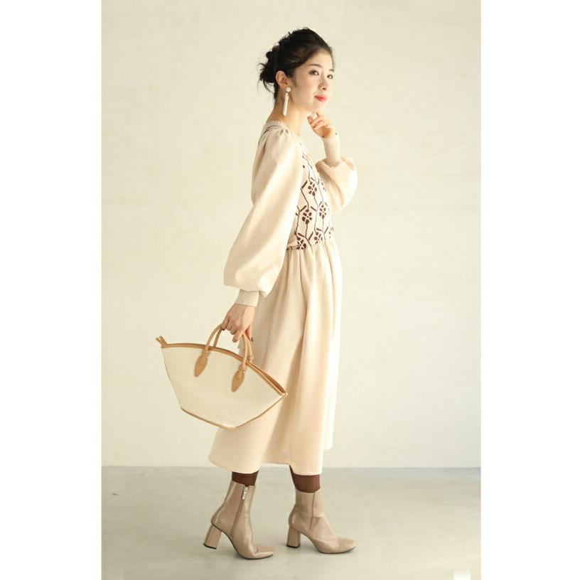 cawaii FRENCH PAVE SからL対応 可愛い花柄ニットのパフスリーブ