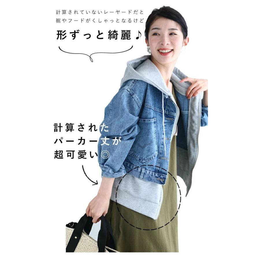 CAWAII SからL対応 これ1枚でお洒落な重ね着風デニムパーカー