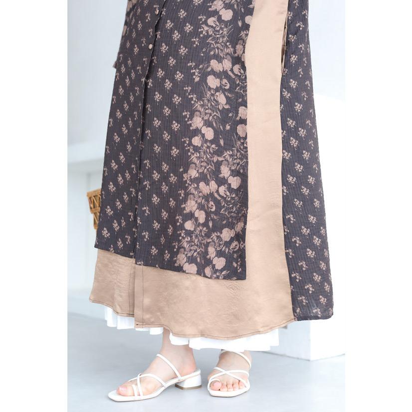 CAWAII Sから2L対応 重ね着風デザインの花柄ロングシャツ CAWAII Sから2L対応 重ね着風デザインの花柄ロングシャツ