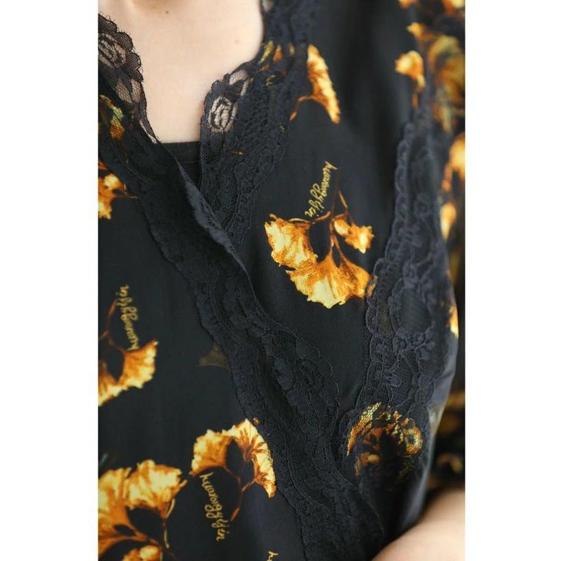 SからL対応 黒 花舞うレースデコレーションのベールミディアム