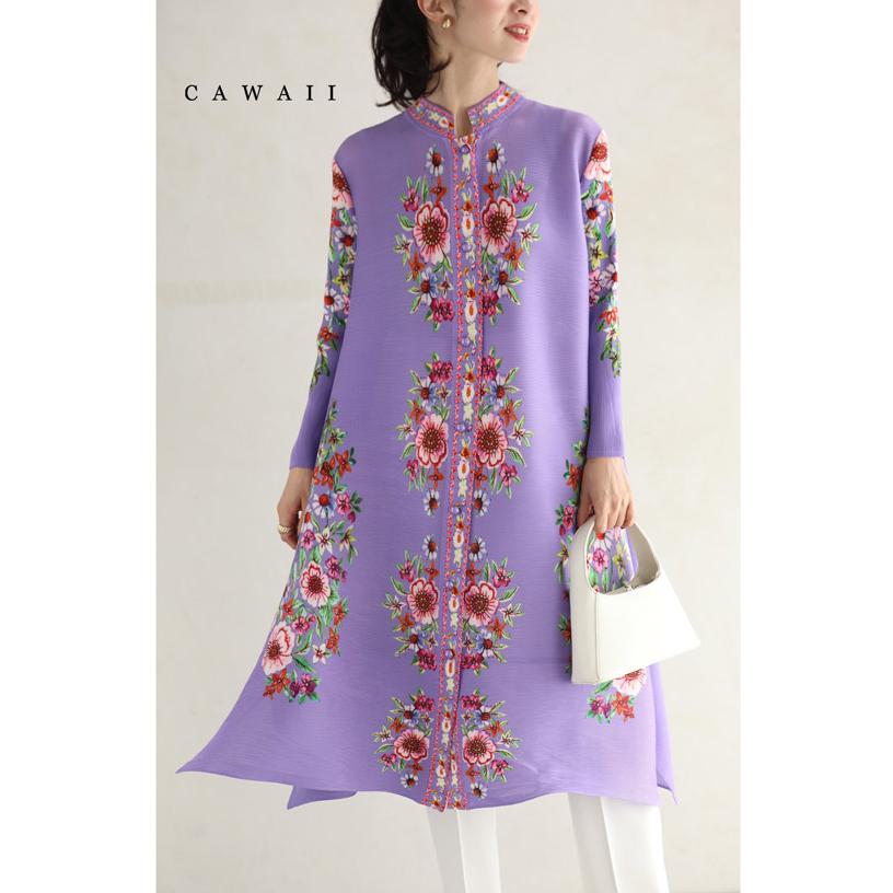 Sから3L対応 羽織にも 優雅なフラワーブーケアコーディオンプリーツ