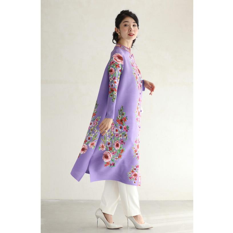 Sから3L対応 羽織にも 優雅なフラワーブーケアコーディオンプリーツ