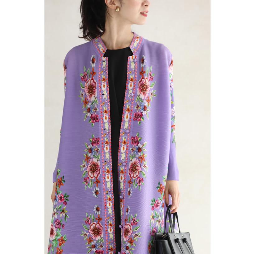 Sから3L対応 羽織にも 優雅なフラワーブーケアコーディオンプリーツ