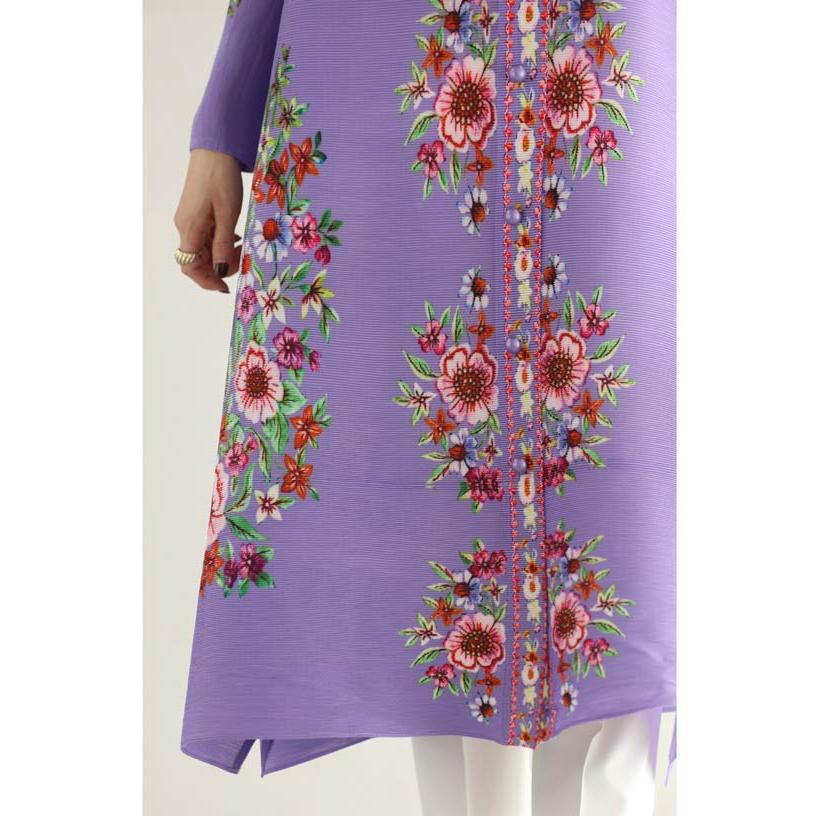 Sから3L対応 羽織にも 優雅なフラワーブーケアコーディオンプリーツ