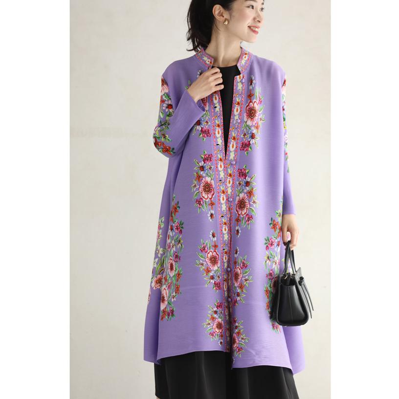 Sから3L対応 羽織にも 優雅なフラワーブーケアコーディオンプリーツ